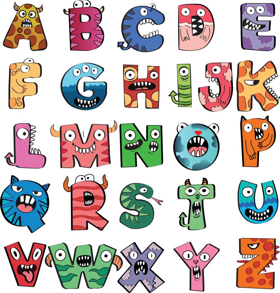 tecknad vektorillustration av roliga djur och monster versaler alfabetet för barn utbildning vektor