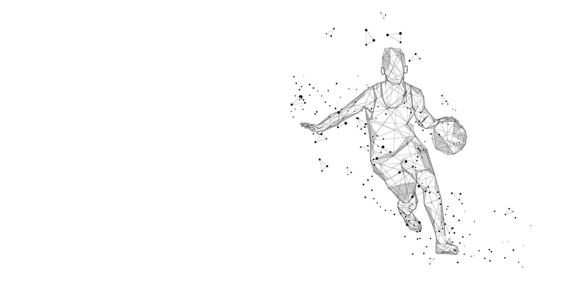 ensam basketspelare på vit bakgrund abstrakt slam dunk rörelse låg poly wireframe digital vektor illustration slam dunk jump