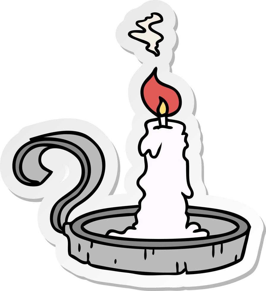 Aufkleber-Cartoon-Doodle eines Kerzenhalters und einer brennenden Kerze vektor