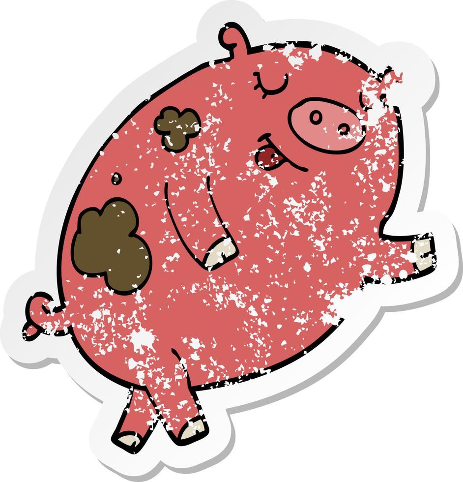 nödställda klistermärke av en tecknad dansande gris vektor