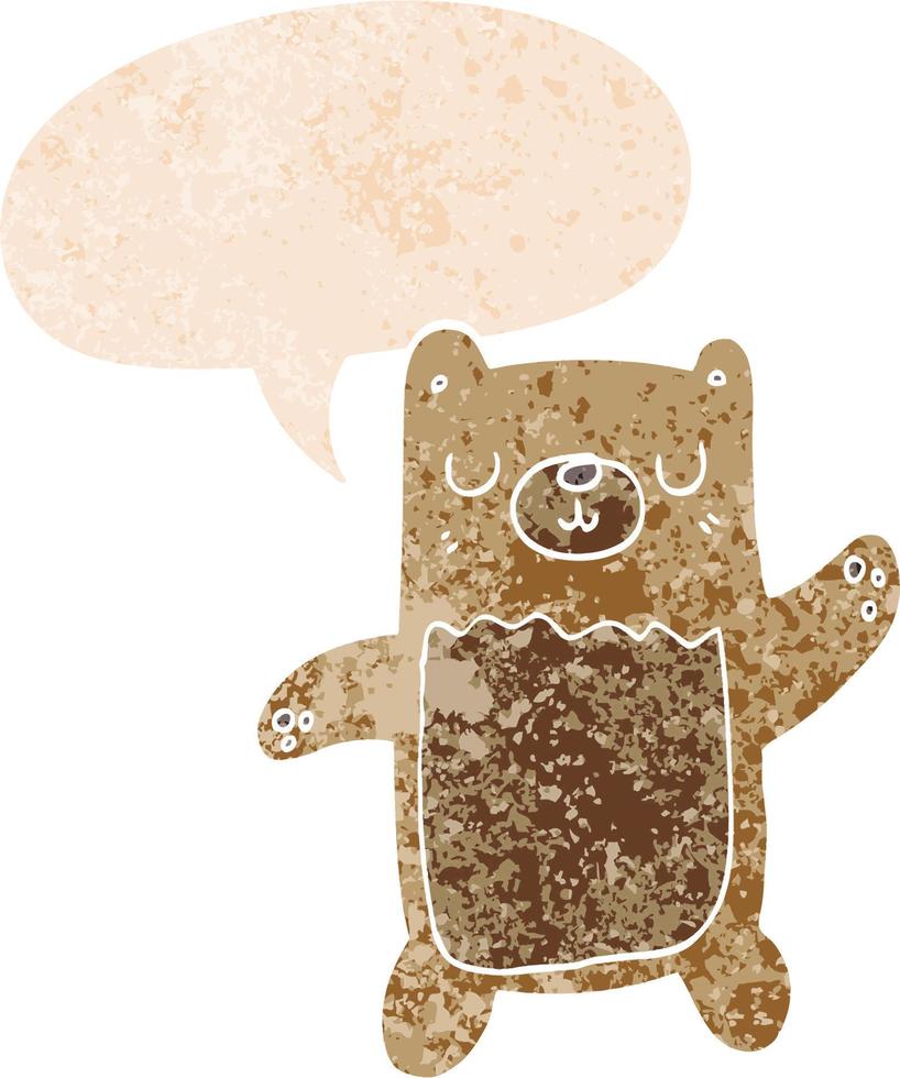 tecknad björn och pratbubbla i retro texturerad stil vektor