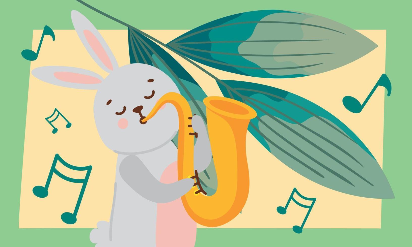 kanin spelar saxofon med noter vektor