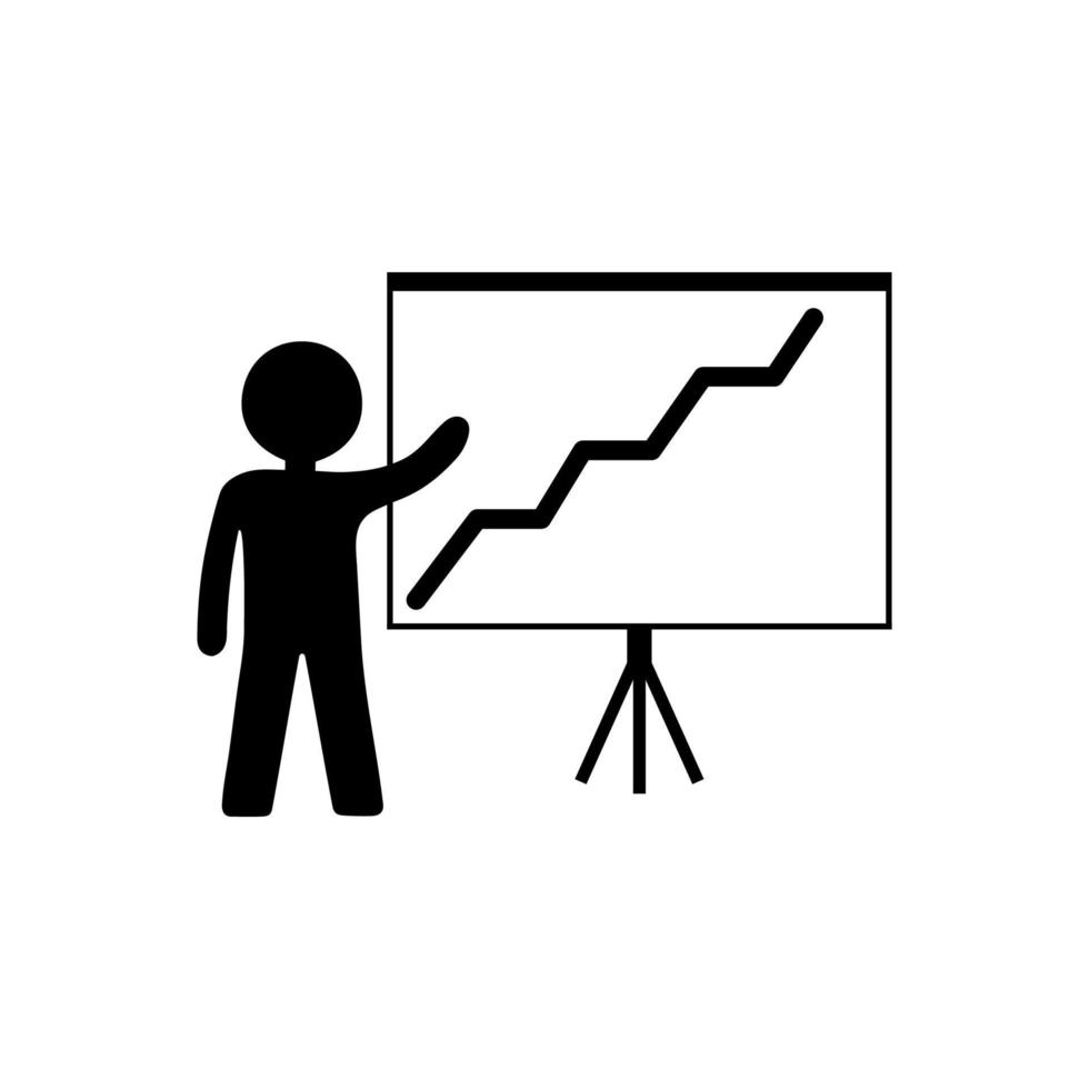 Person mit wachsendem Diagrammsymbol. Geschäftspräsentation, Analyse, Statistik, Bericht. Unternehmenskonzept. Zeitplan und Mensch. vektorillustration für design, web, infografik. vektor