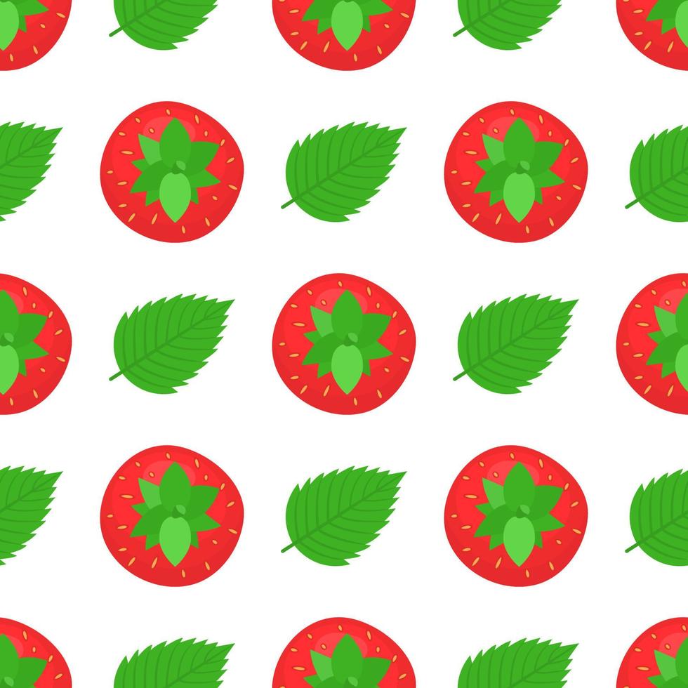 seamless mönster med färska ljusa exotiska hela jordgubbar och blad på vit bakgrund. sommarfrukter för en hälsosam livsstil. ekologisk frukt. tecknad stil. vektor illustration för någon design.