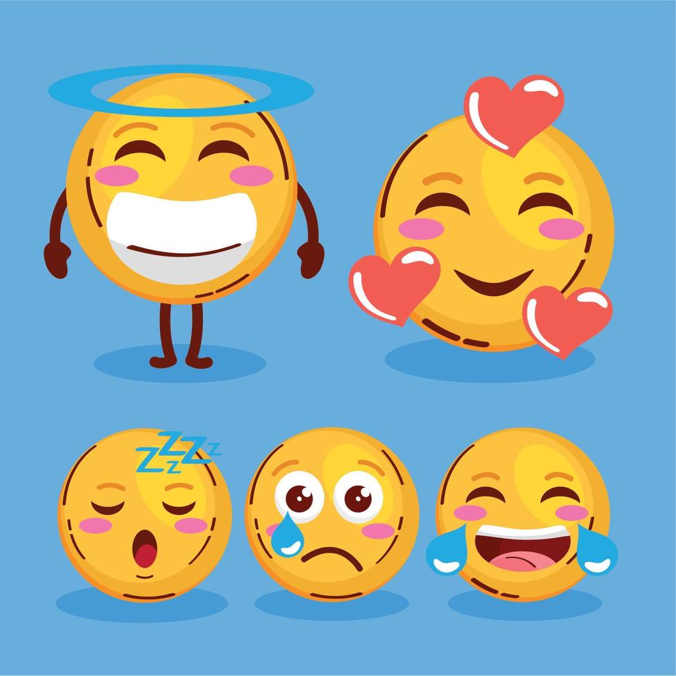 fem emojis ansikten ikoner vektor