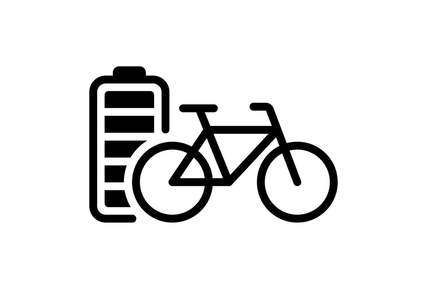 Elektrofahrrad voll aufgeladene Batterie Energieanzeige schwarzes lineares Symbol. Symbol für das Ladegerät für elektrische Transportfahrräder. elektrischer Ladezyklus. umweltfreundlicher Transport aufladen eps Zeichen vektor