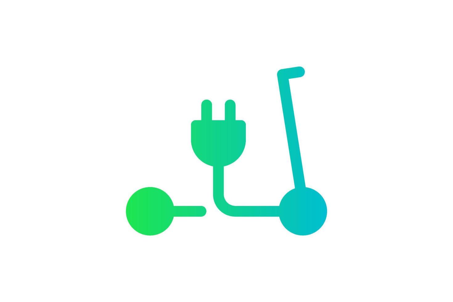 elektrisk push skoter ikon. grön lutning kabel elektrisk spark e-scooter och plug laddning symbol. miljövänligt elektrofordon tecken koncept. vektor batteridriven transport eps illustration