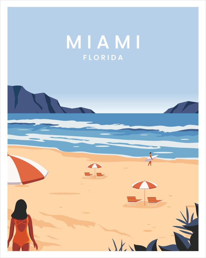 Sommer in Miami Beach, Florida. Plakatvektorillustration mit unbedeutendem Stil. vektor