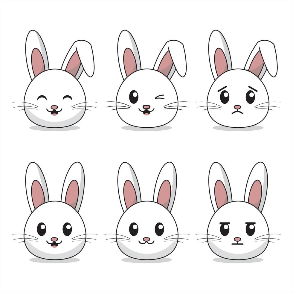 Reihe von Kaninchen mit unterschiedlichen Ausdrücken vektor