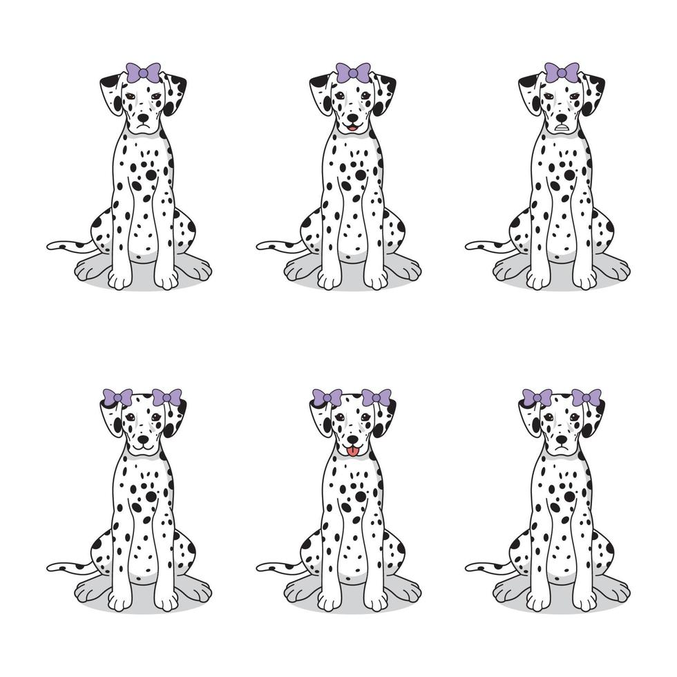 Reihe von dalmatinischen Hunden mit lila Schleife vektor