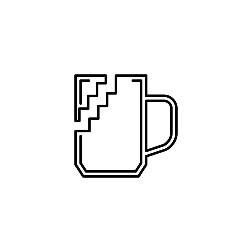 trasigt glas mugg ikon på vit bakgrund. enkel, linje, siluett och stilren stil. svartvitt. lämplig för symbol, tecken, ikon eller logotyp vektor