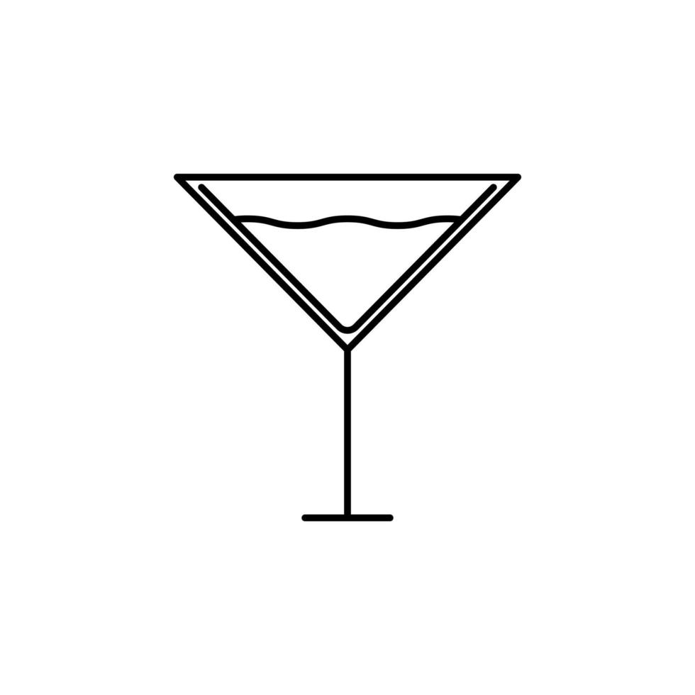 martini cocktail glas ikon med vatten. enkel, linje, siluett och stilren stil. lämplig för symbol, tecken, ikon eller logotyp vektor