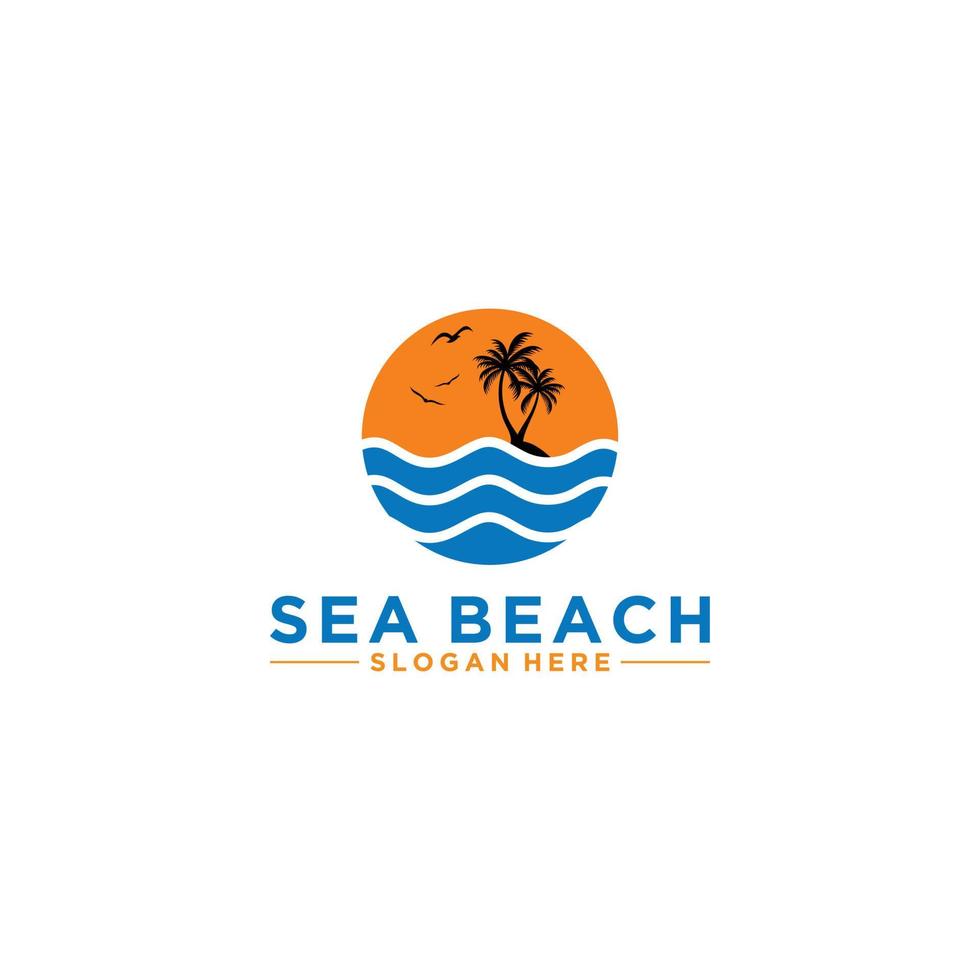 sea beach logotyp mall vektor, ikon i vit bakgrund vektor
