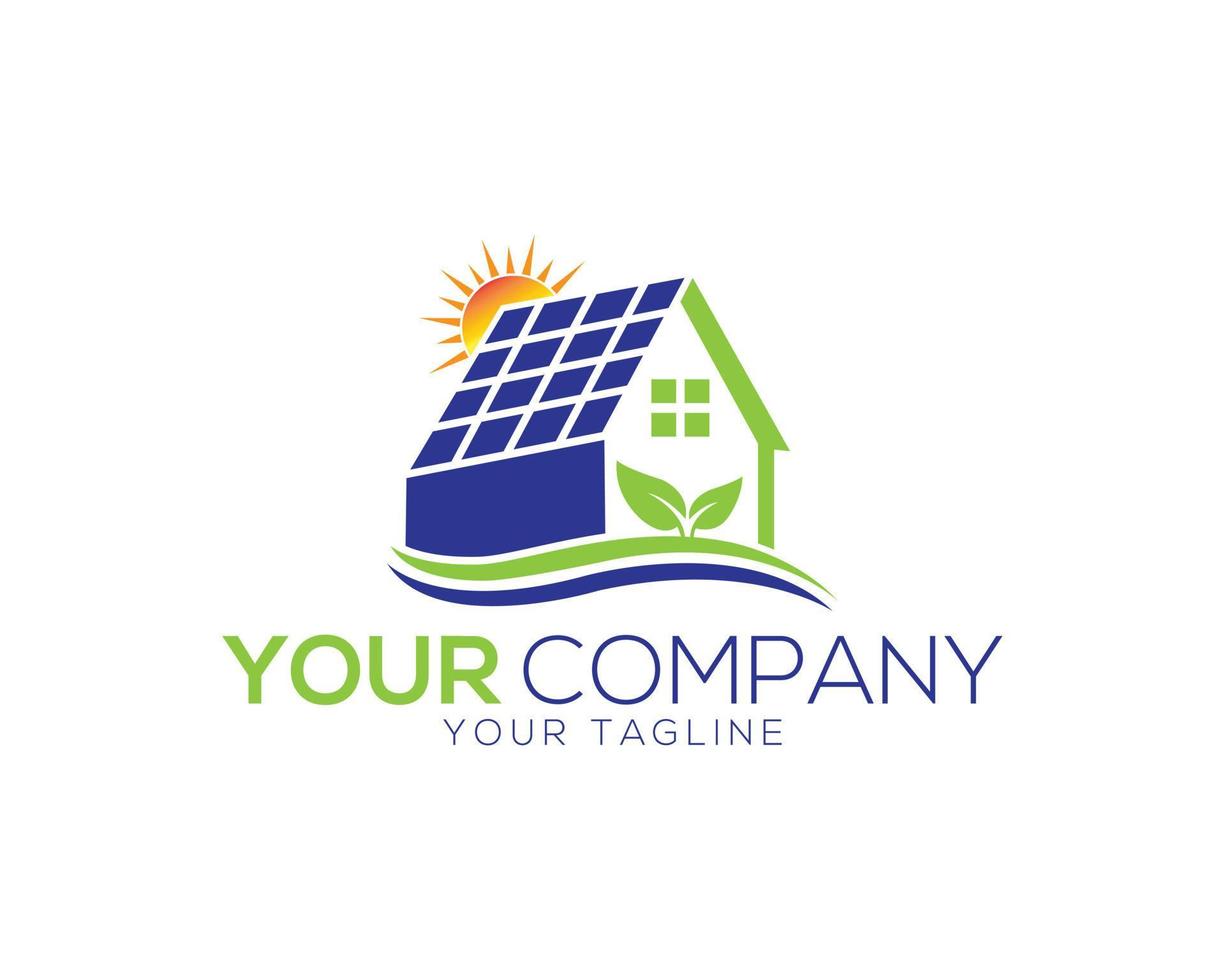 kreatives logo-design des sonnenkollektorhauses mit natürlicher energievektorikonenschablone. vektor