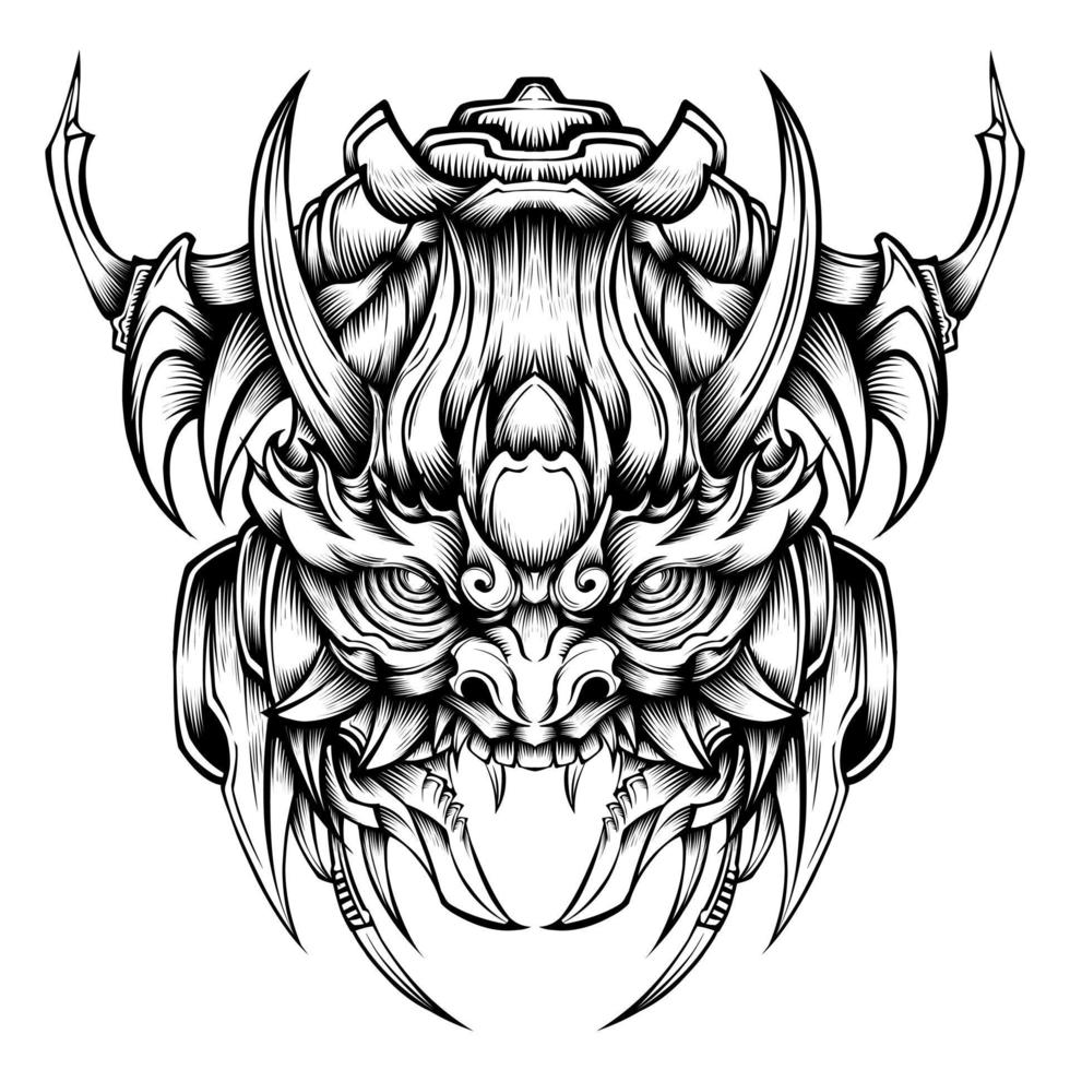 tribal tatuering oni mask illustration vektor design