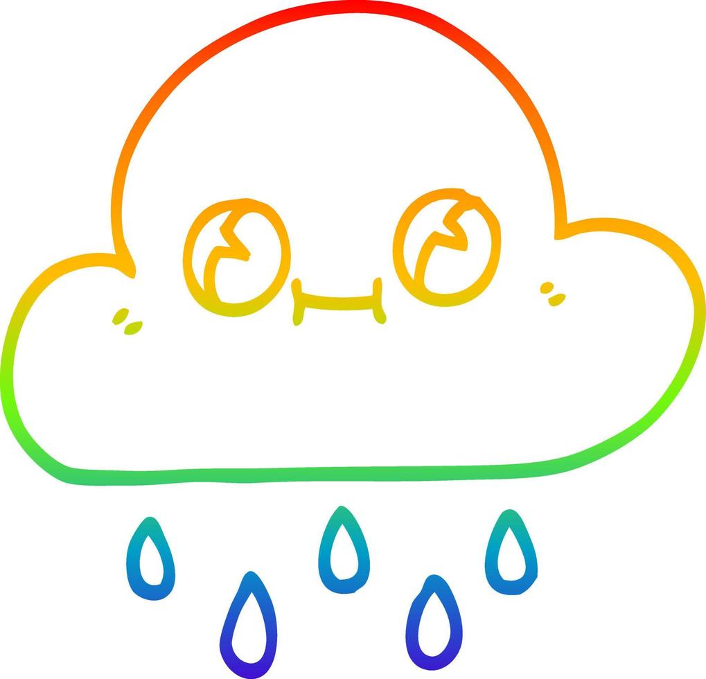 Regenbogen-Gradientenlinie Zeichnung Cartoon-Regenwolke vektor