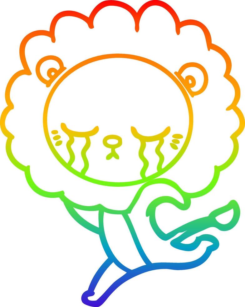 Regenbogen-Gradientenlinie, die einen weinenden Cartoon-Löwen zeichnet vektor