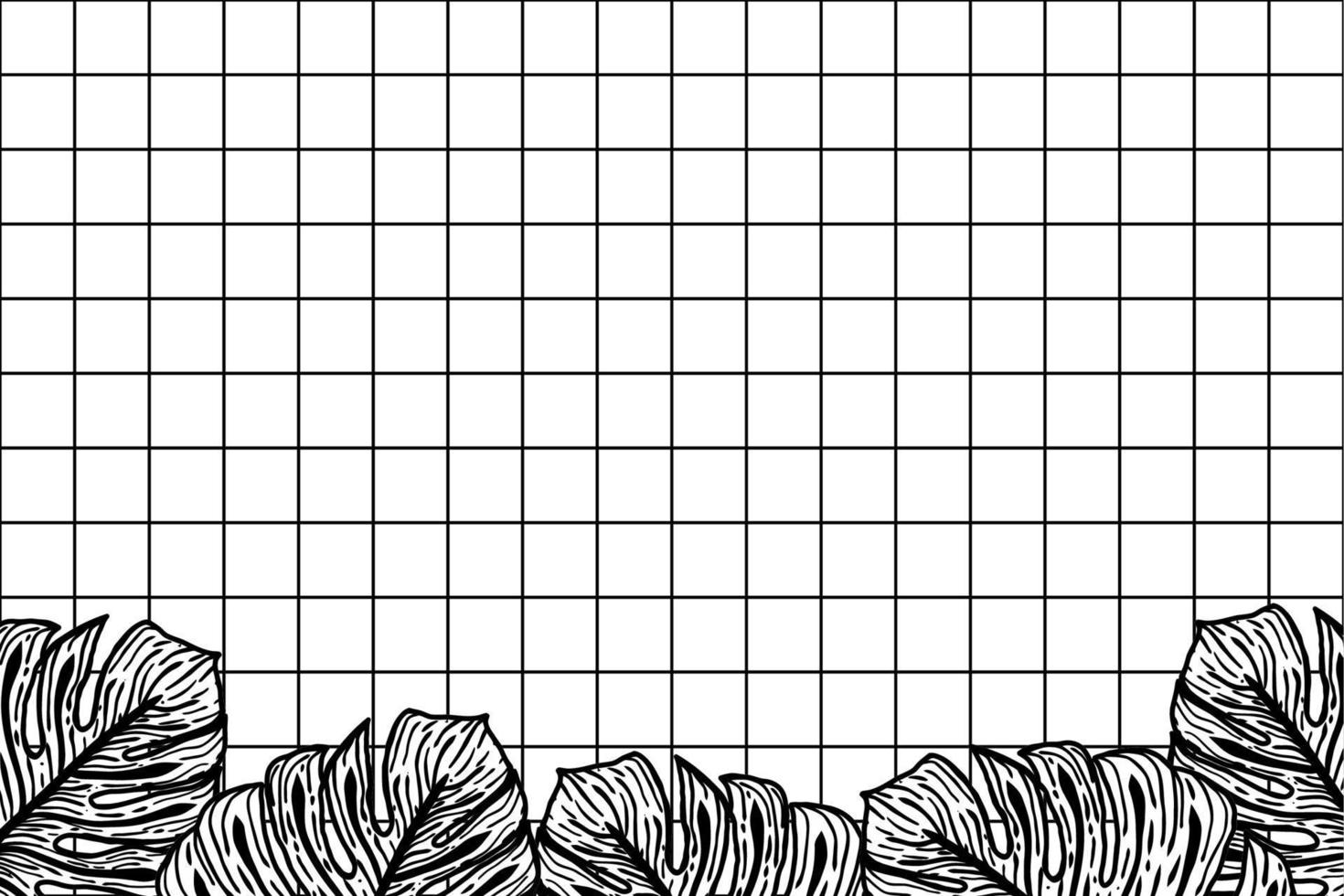 hand gezeichneter hintergrund mit freiem vektor der montera-blatt- und quadratischen umrissillustration