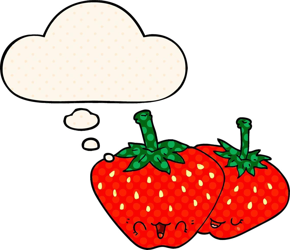 tecknade jordgubbar och tankebubbla i serietidningsstil vektor