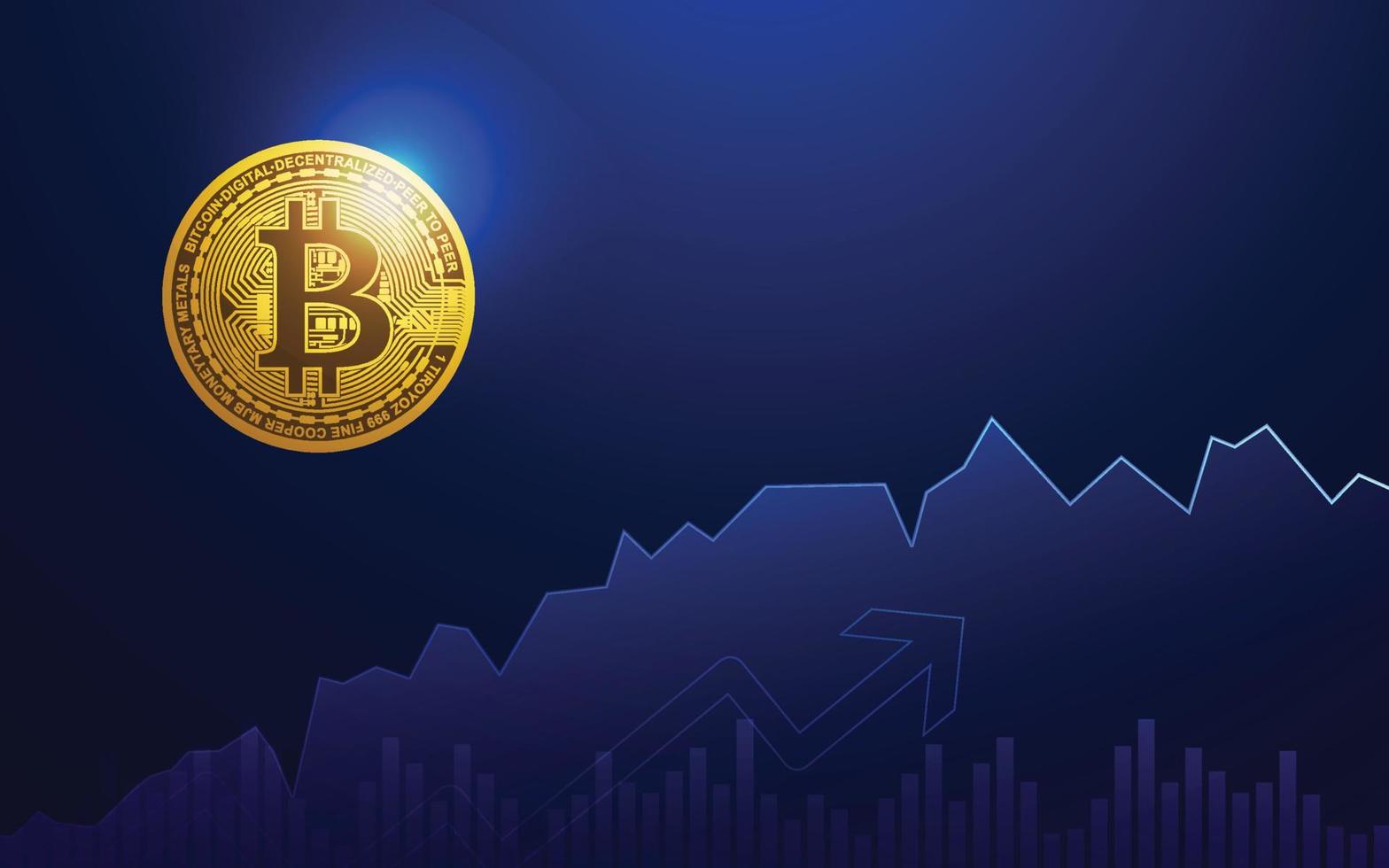 heller und dunkler Hintergrund, Illustrationsvektor der Bitcoin-Kryptowährung für Seite, Logo, Karte, Banner, Web und Druck. vektor