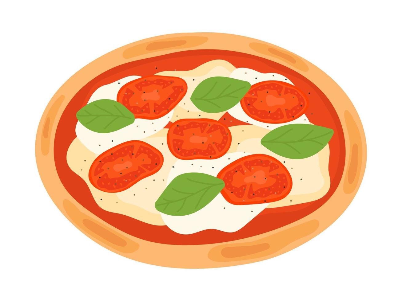 Italienische traditionelle Pizza mit Mozzarella, Tomaten, Basilikum. Vektor-Illustration von Lebensmitteln. vektor