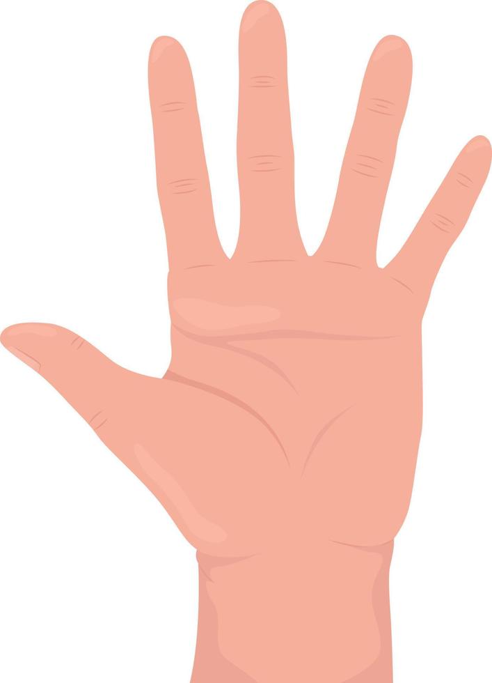 Handfläche mit gespreizten Fingern halbflache Farbvektor-Handgeste. editierbare Haltung. Teil des menschlichen Körpers auf weiß. Stopp- und Beschränkungskarikaturartillustration für Webgrafikdesign, Animation, Aufkleberpaket vektor