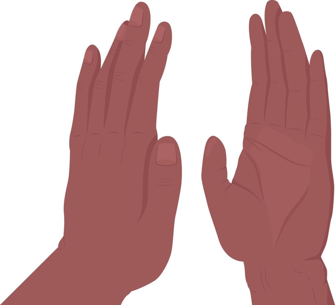 hohe fünf halbflache Farbvektor-Handgeste. editierbare Haltung. Teil des menschlichen Körpers auf weiß. gruß- und glückwunschkarikaturartillustration für webgrafikdesign, animation, aufkleberpaket vektor