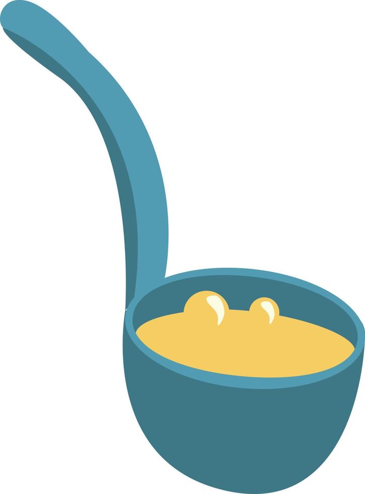 Schöpfkelle mit halbflachem Farbvektorobjekt der Suppe. Essen zubereiten. Küchengeräte. Artikel in voller Größe auf weiß. Kochen einfache Cartoon-Stilillustration für Webgrafikdesign und -animation vektor