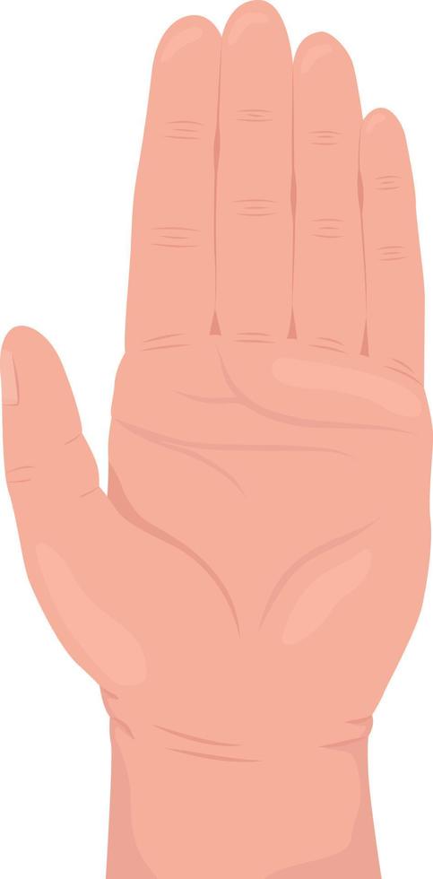 Einschränkung halbflache Farbvektor-Handgeste. editierbare Haltung. Teil des menschlichen Körpers auf weiß. Heben Sie die Hand hoch, um die Aufmerksamkeit auf sich zu ziehen Cartoon-Stil-Illustration für Web-Grafikdesign, Animation, Sticker-Pack vektor