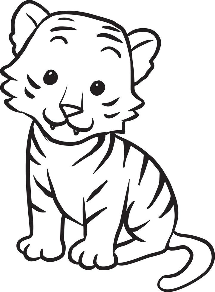 tiger tier cartoon gekritzel kawaii anime malseite niedliche illustration clipart charakter vektor