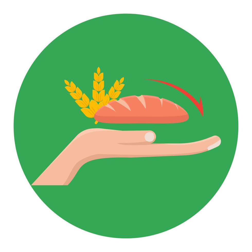 Bilder der Hand, die nach oben schauen, und Brot, begleitet von einem Pfeil nach unten, beschreiben die Nahrungsmittelkrise und die Hungerkrise vektor