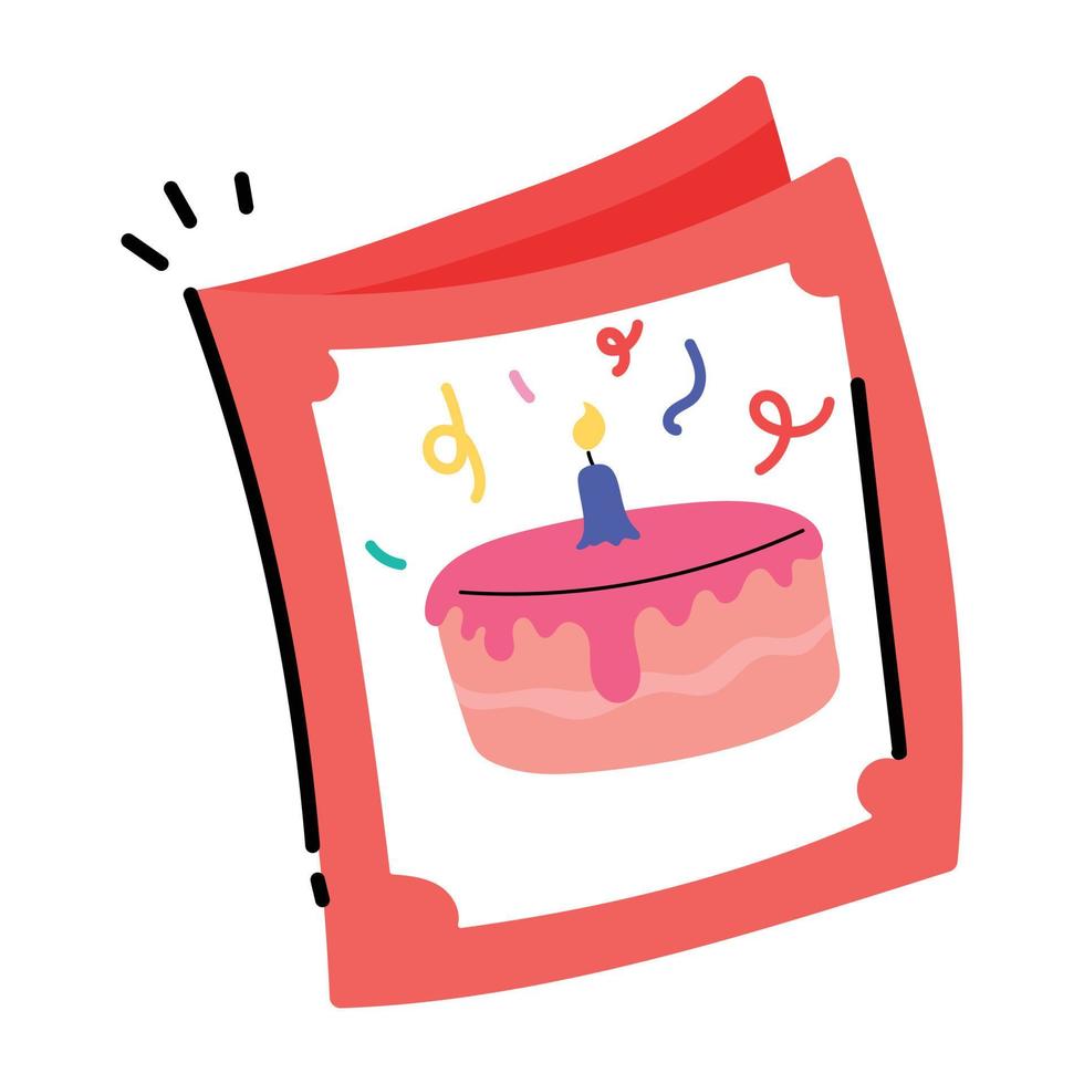 trendig doodle klistermärke design av födelsedagskort vektor