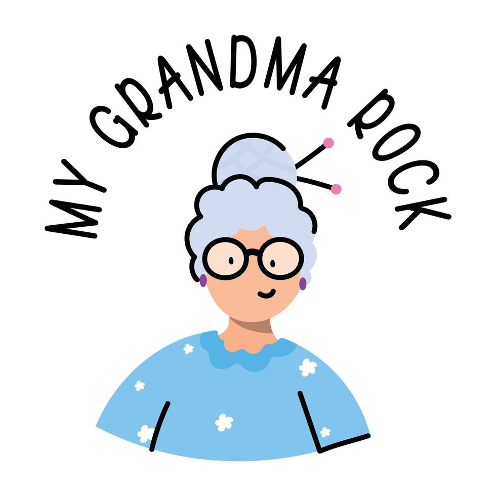 ein süßes Oma-Gesichts-Doodle-Symbol vektor