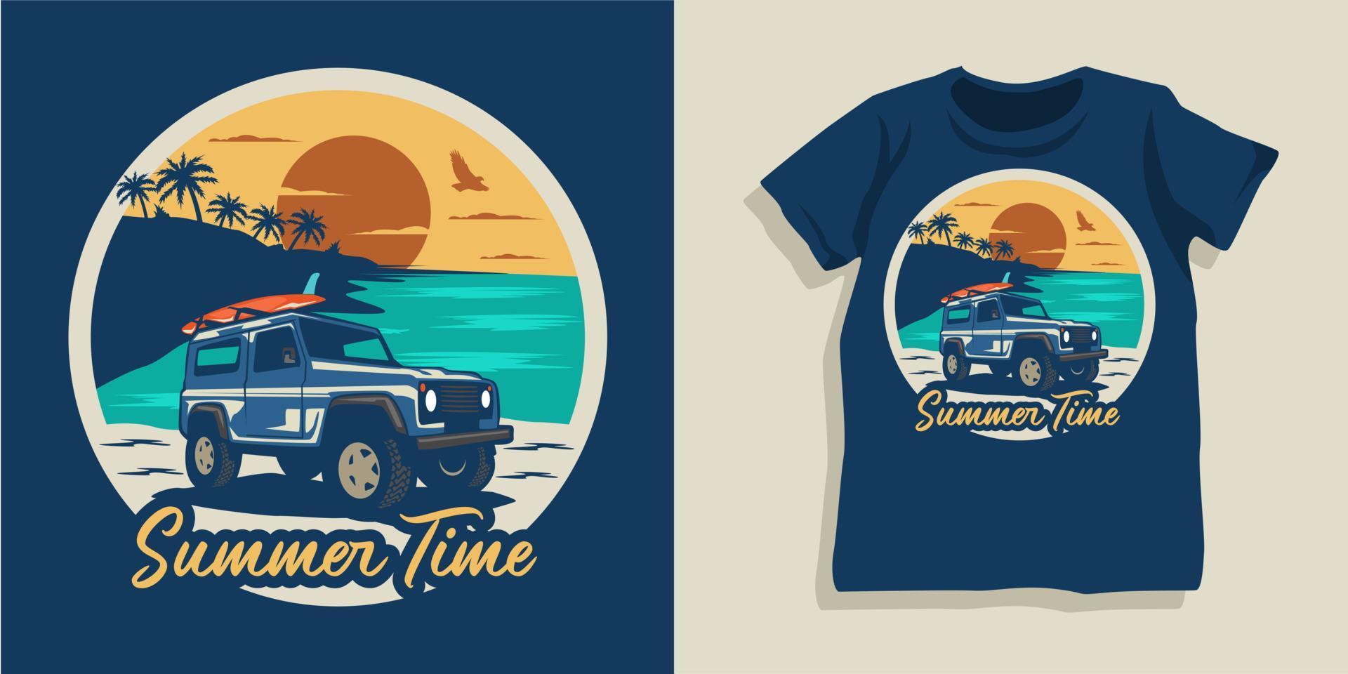 Surf- und Offroad-Auto-T-Shirt-Design vektor