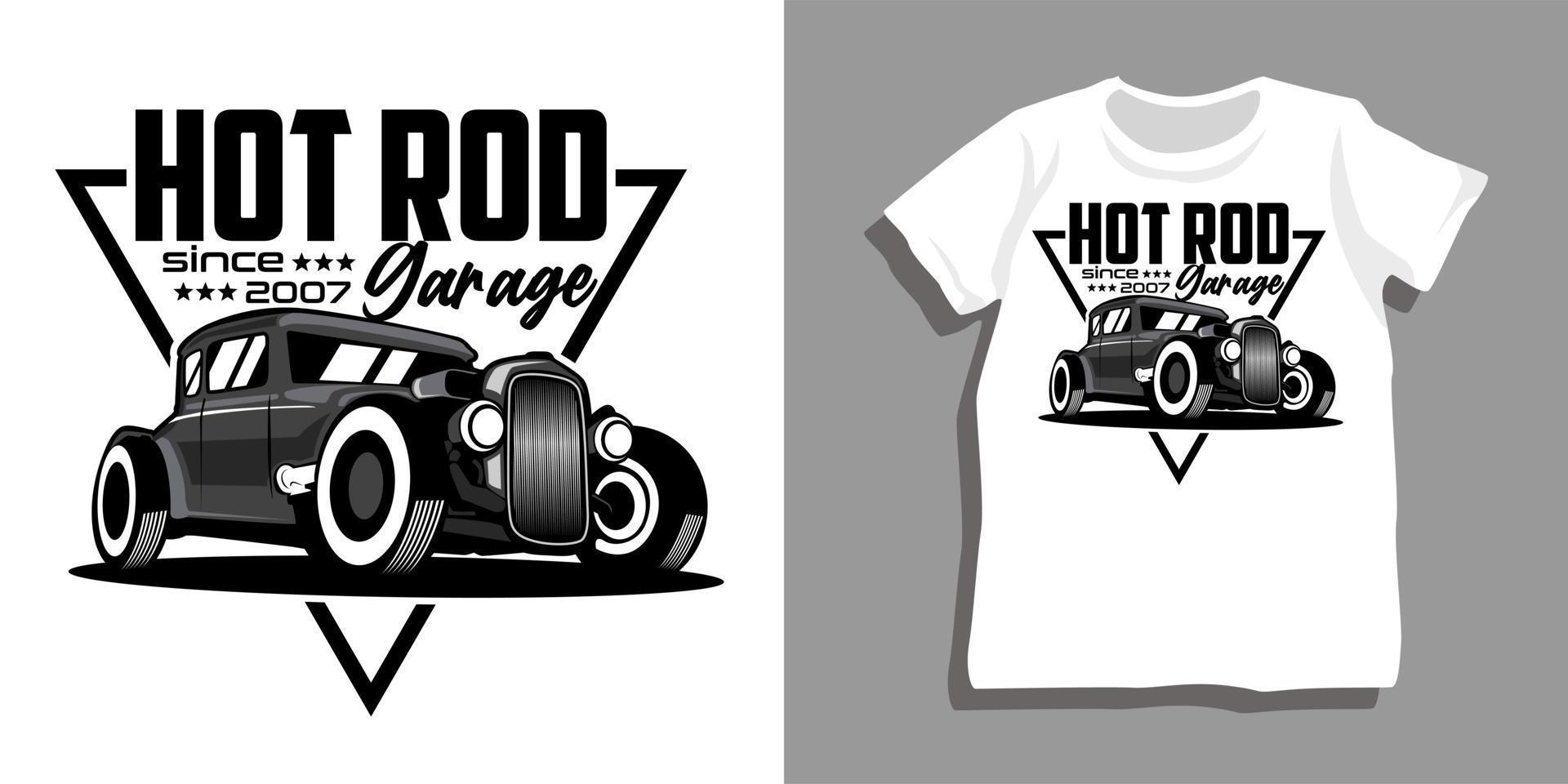 hot rod bil garage tshirt design vektor