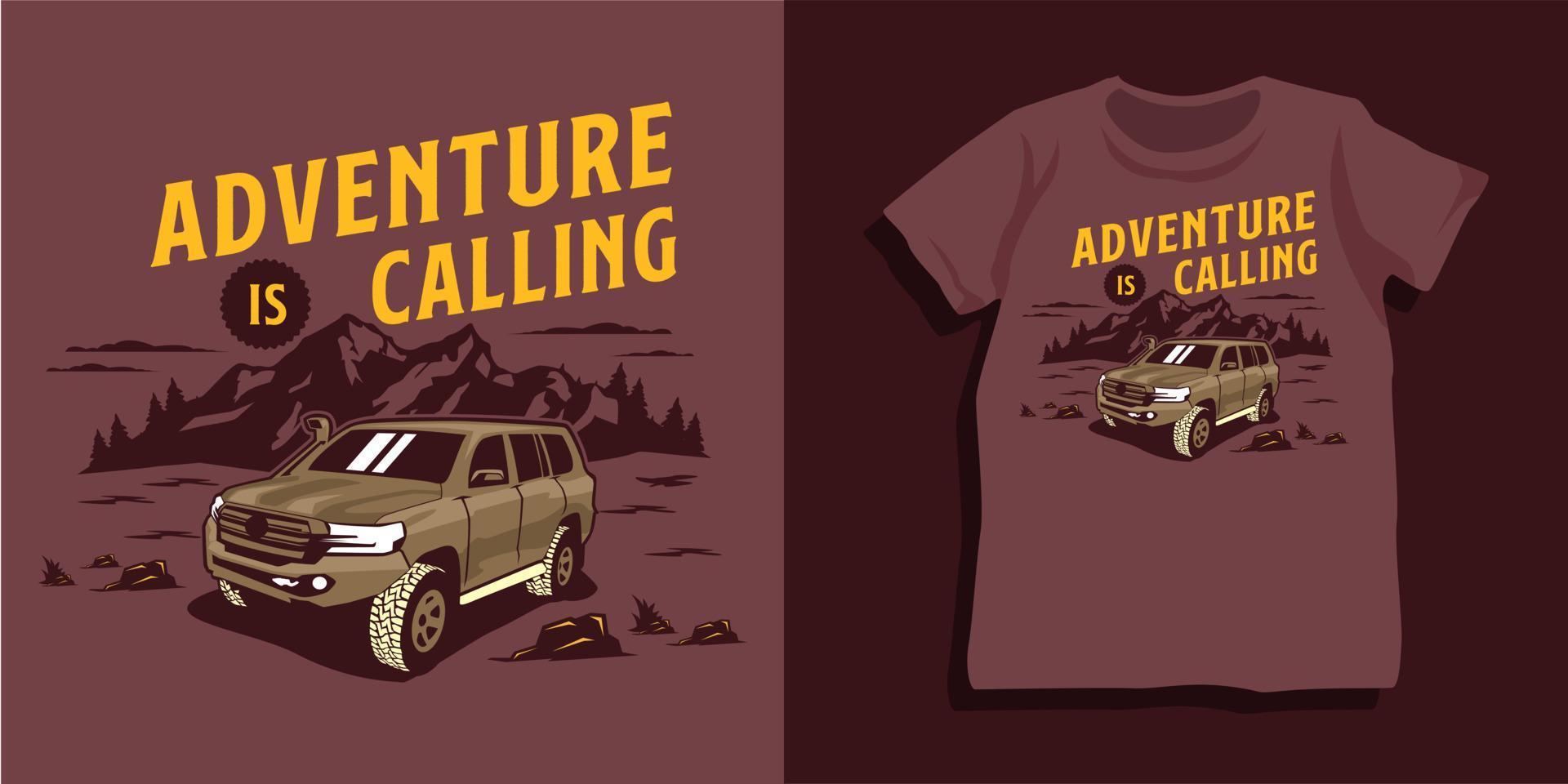 Offroad-Auto und Berg-T-Shirt-Design vektor