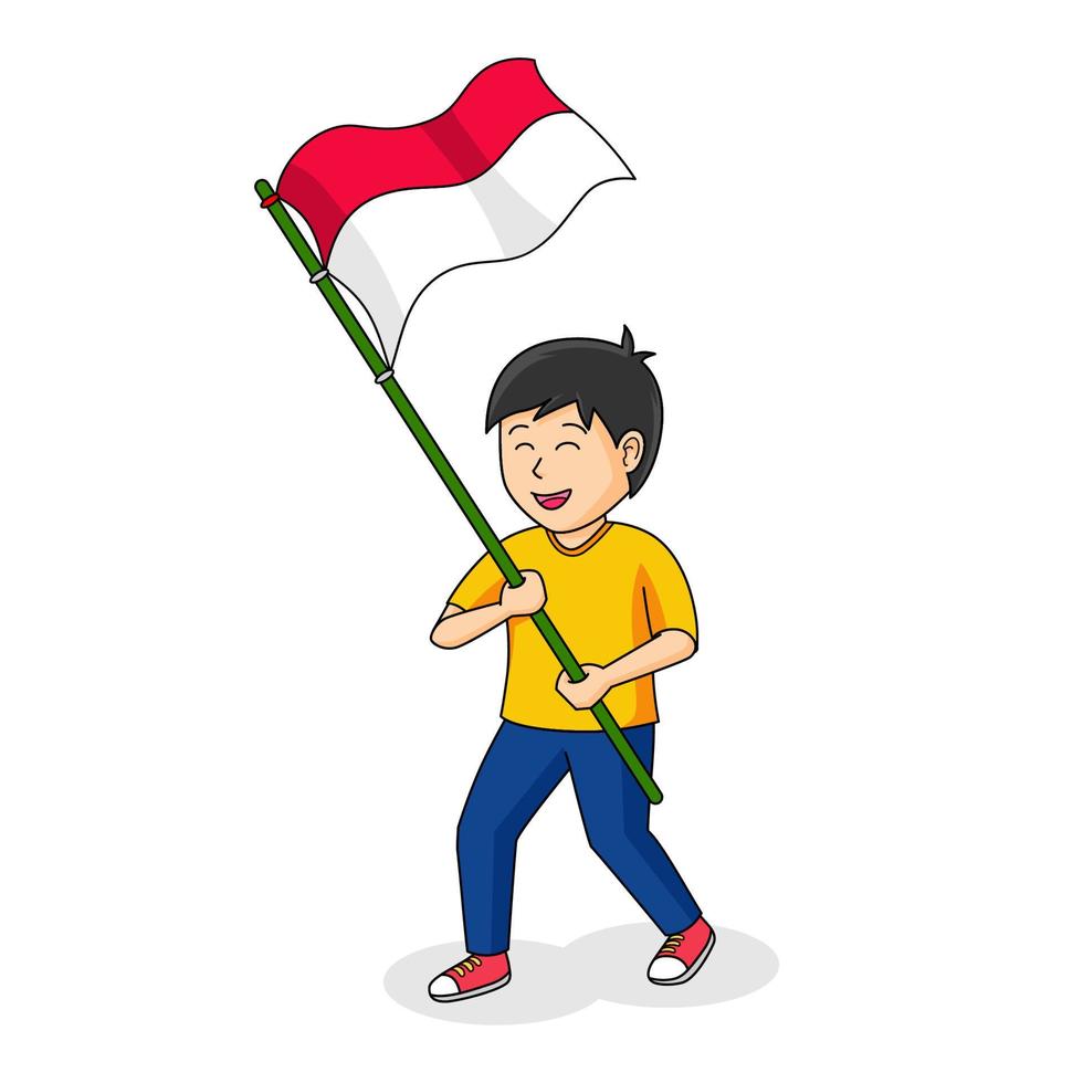Junge mit indonesischer Flagge, süßer Charakter vektor