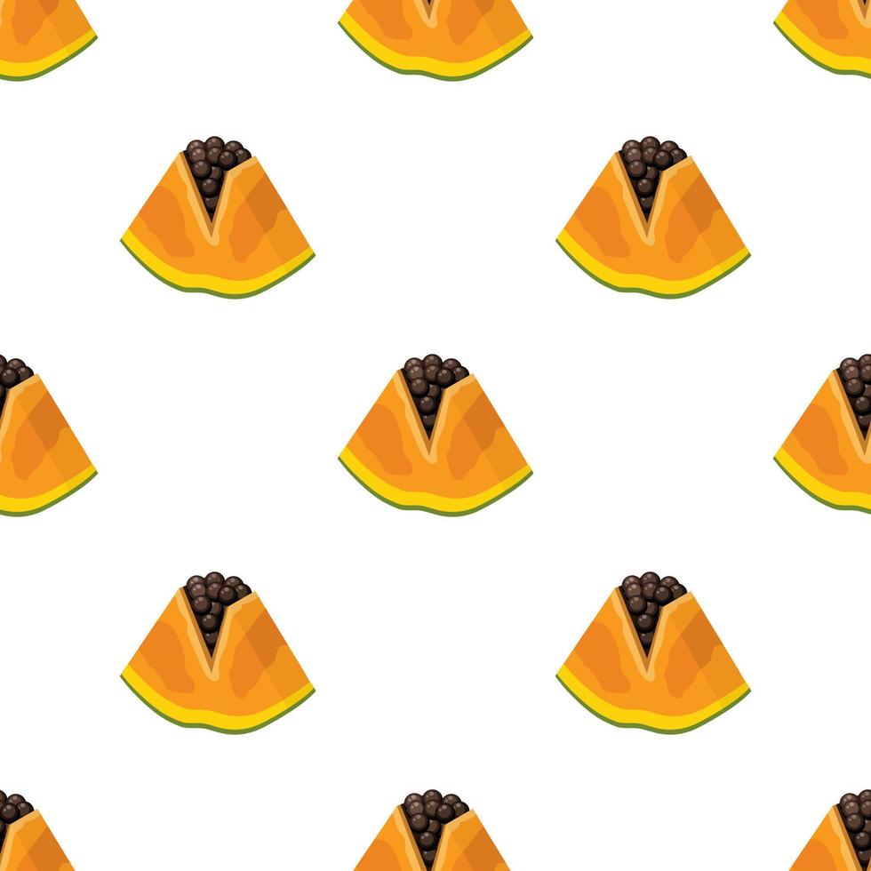 seamless mönster med färska ljusa exotiska skär skiva papaya frukt på vit bakgrund. sommarfrukter för en hälsosam livsstil. ekologisk frukt. tecknad stil. vektor illustration för någon design.