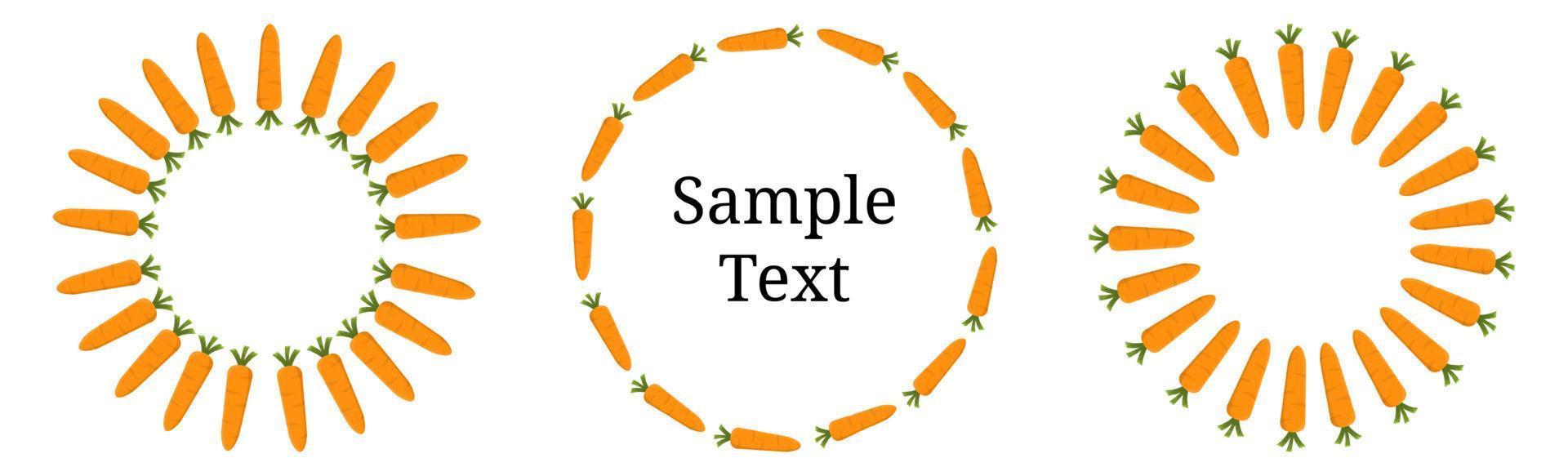 Satz Karottenkranz. frisches Gemüse isoliert auf weißem Hintergrund. kreisrahmen aus karotte für markt, rezeptdesign. Cartoon-Stil. vektorillustration für ihr design, web. vektor
