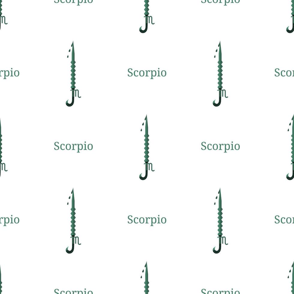 seamless mönster med skorpionen stjärntecken svärd. tecknat zodiakalvapen. astrologiska, horoskop tecken. vektorillustration för design, webb, omslagspapper, tyg, tapeter. vektor