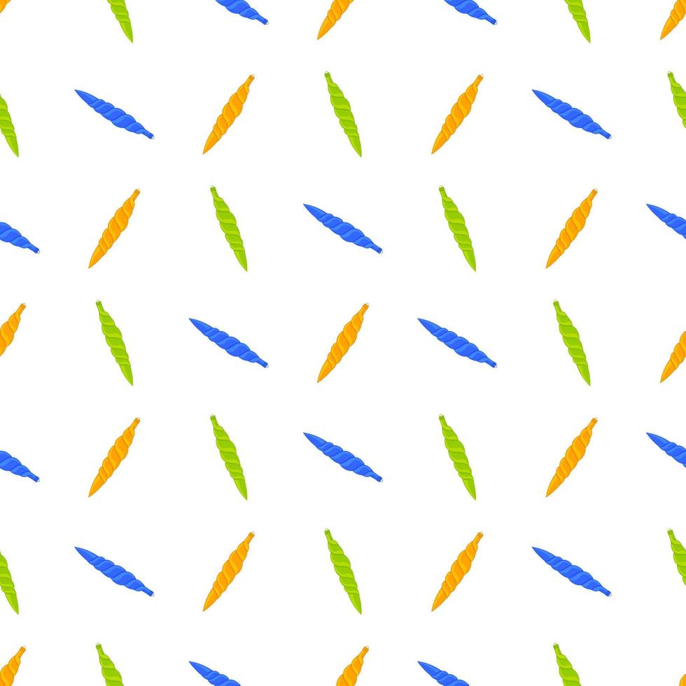Nahtloses Muster mit orangefarbenen, blauen und grünen Weihnachtsspiralspielzeugen auf weißem Hintergrund. Urlaub Weihnachten Spielzeug für Tanne. Vektor-Illustration. vektor