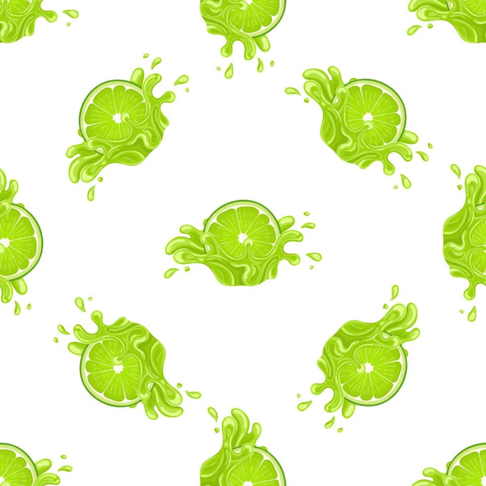 seamless mönster med färsk ljus limejuice splash brast isolerad på vit bakgrund. sommarens fruktjuice. tecknad stil. vektor illustration för någon design.