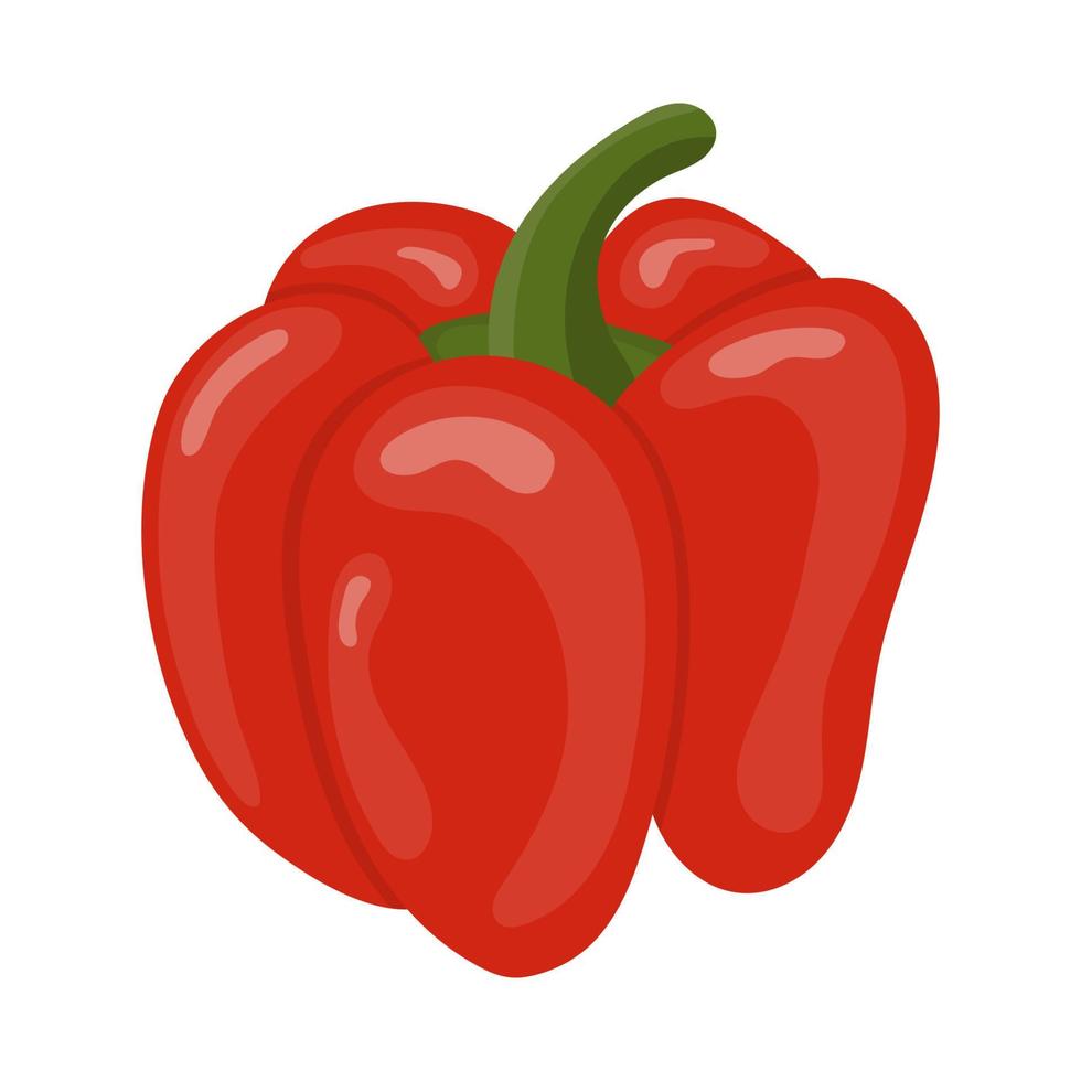 färsk röd paprika grönsak isolerad på vit bakgrund. peppar ikon för marknaden, recept design. tecknad platt stil. vektor illustration för din design, webb.