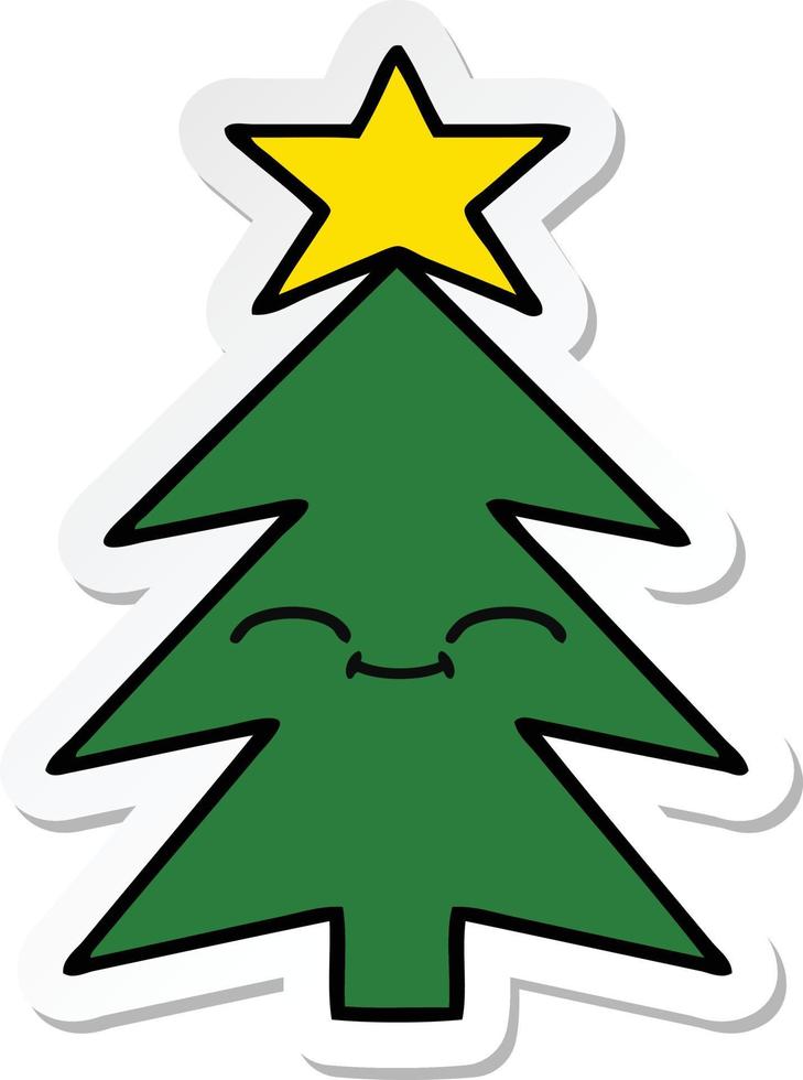 Aufkleber eines niedlichen Cartoon-Weihnachtsbaums vektor