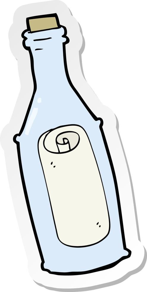 klistermärke av ett tecknat meddelande på flaska vektor
