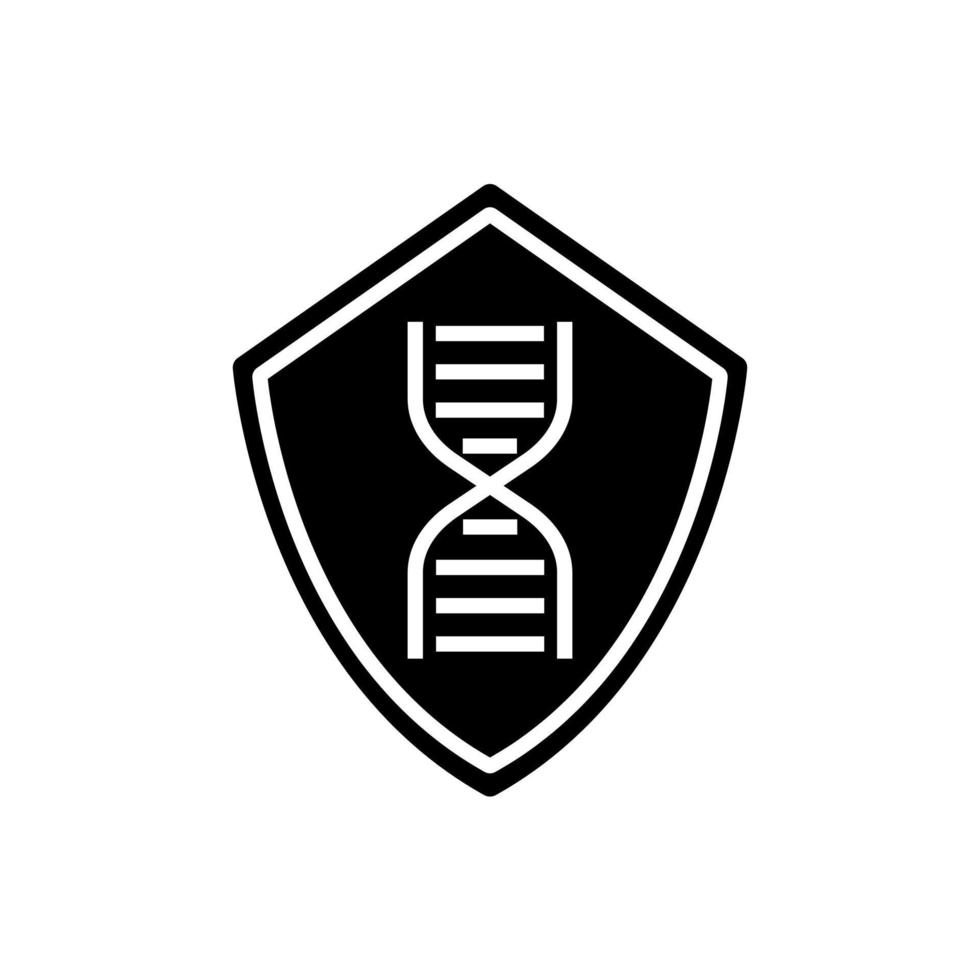 genetiskt skydd symbol, sköld med dna ikon vektor