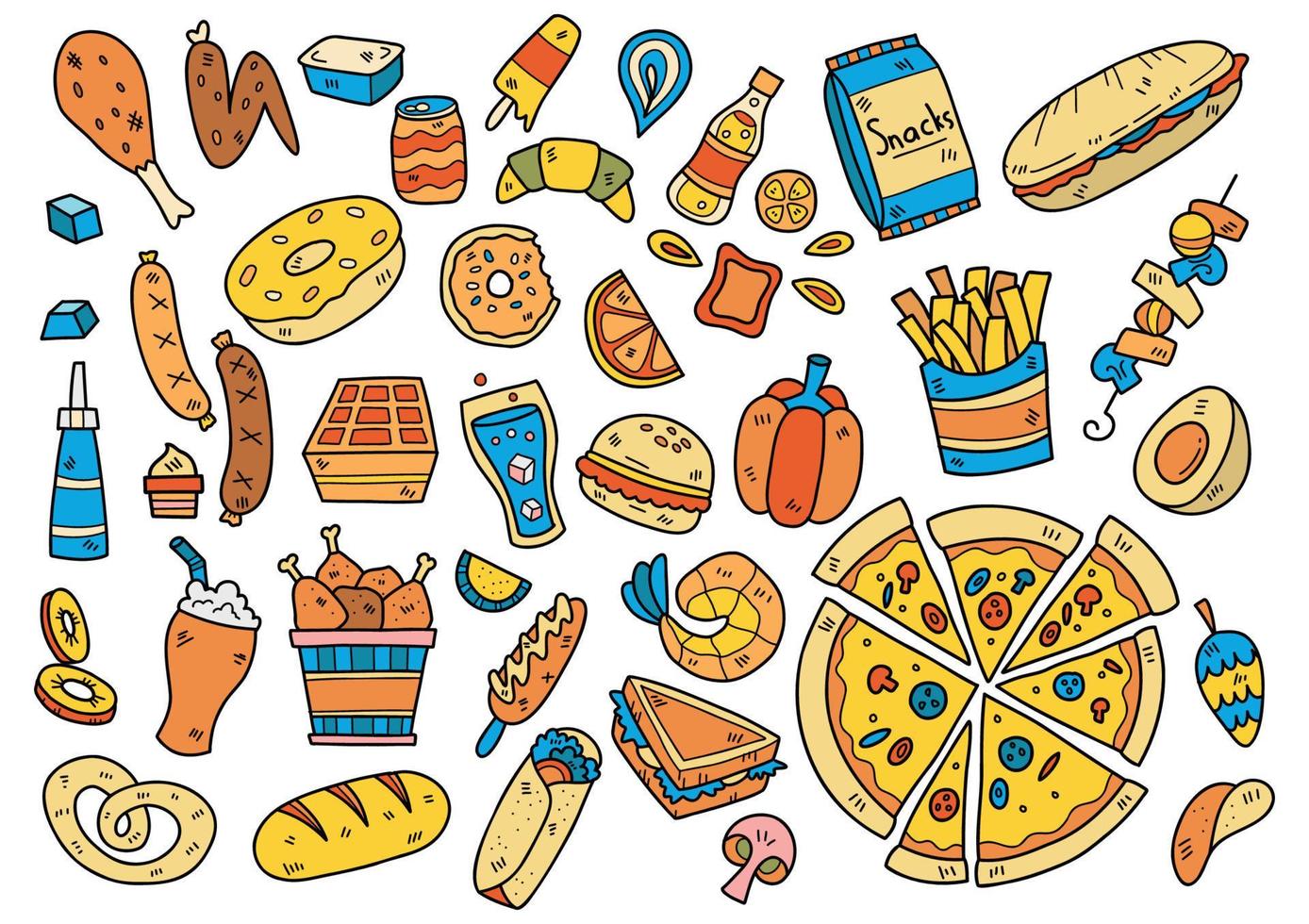 Lebensmittel-Doodle-Objekte Vektor-Illustration für Banner vektor