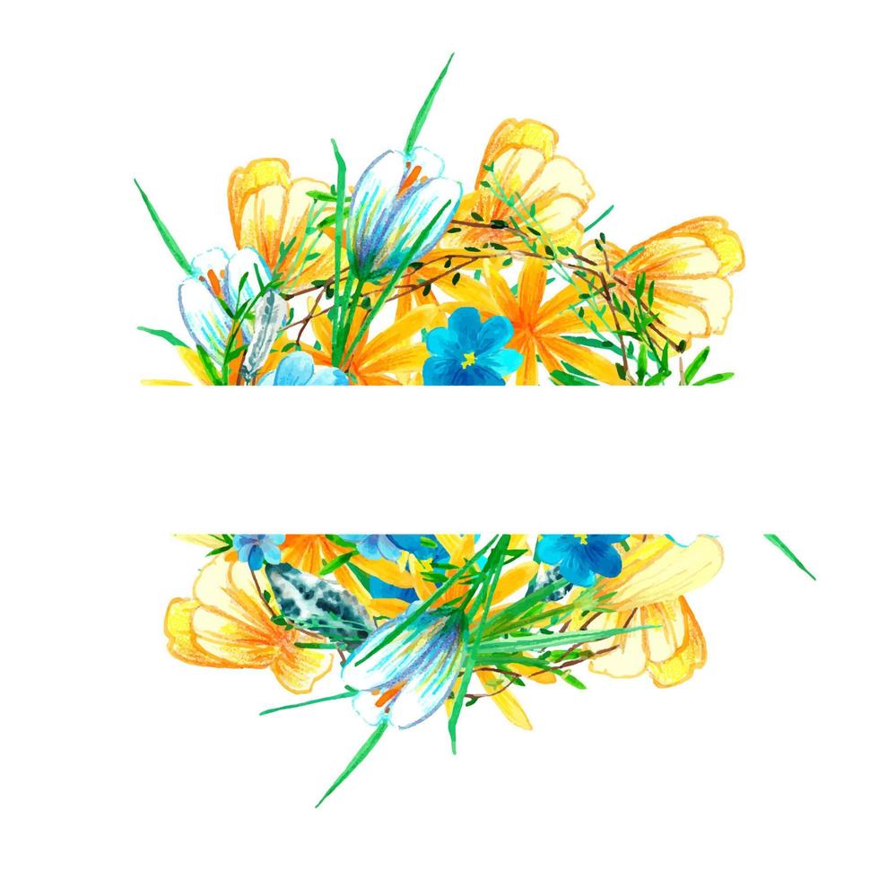 aquarellblumenrahmen für karten und hochzeitseinladungen. bunte helle frühlingsblumen. vektor