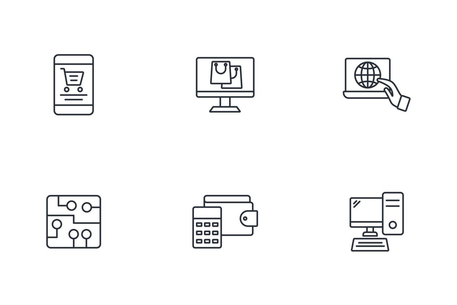 E-Payment-Internet-Banking-Technologie-Icons gesetzt. E-Payment-Internet-Banking-Technologiepaket-Symbolvektorelemente für Infografik-Web vektor