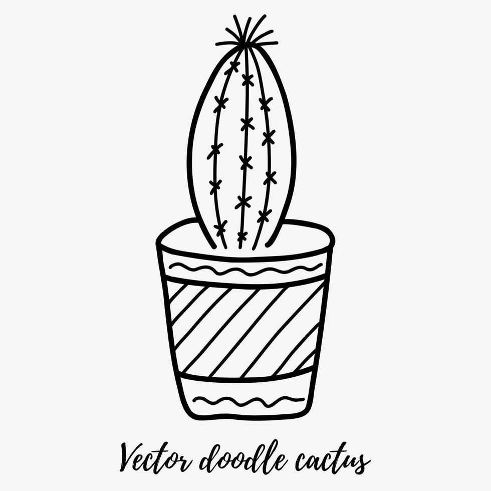 Vektor-Doodle-Kaktus-Illustration. Black Line Art Zimmerpflanze in einem Topf. ideal für verschiedene Arten von Designs und Hintergründen vektor